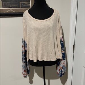 Altar'd State Cream and Blue Floral Crop Top